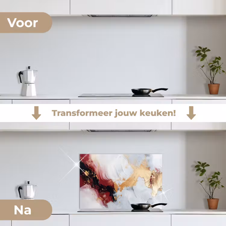 Spatscherm keuken - Rood - Abstract - Goud - Modern — 3