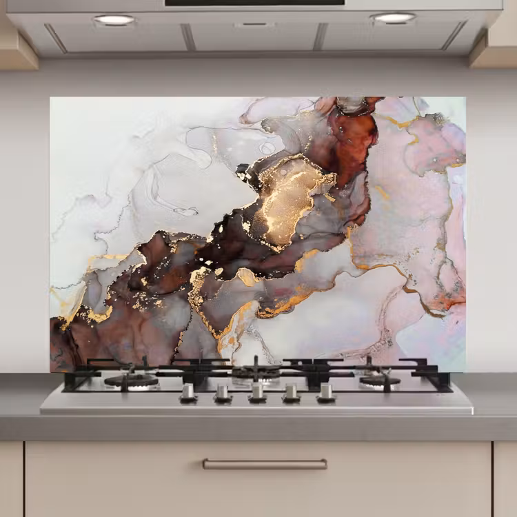 Spatscherm keuken - Rood - Marmer - Goud — 1