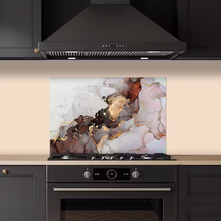 Spatscherm keuken - Rood - Marmer - Goud — 2