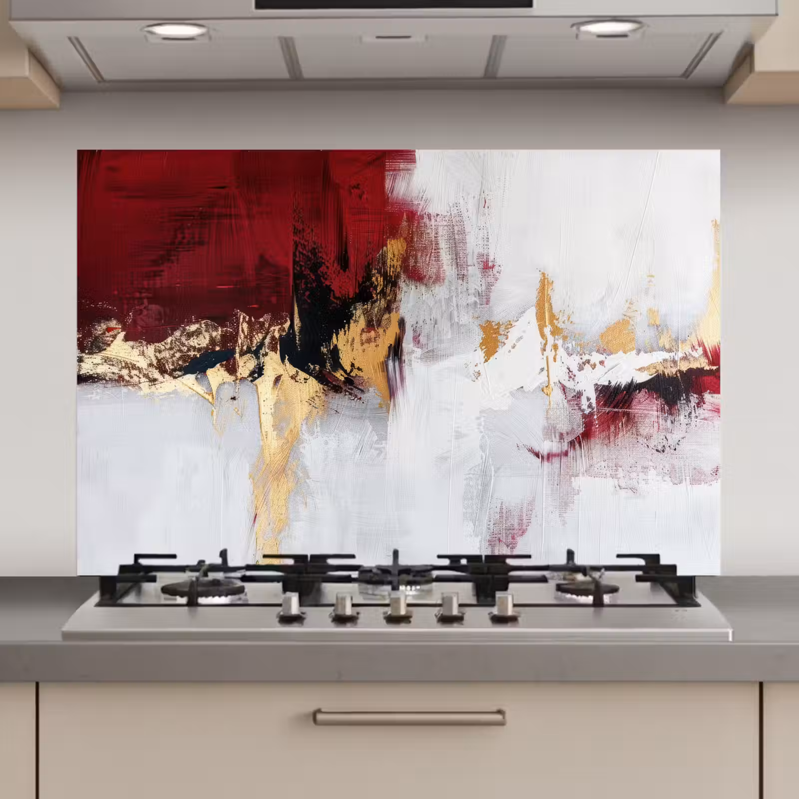 Spatscherm keuken - Rood - Marmer - Abstract - Goud - Modern — 1