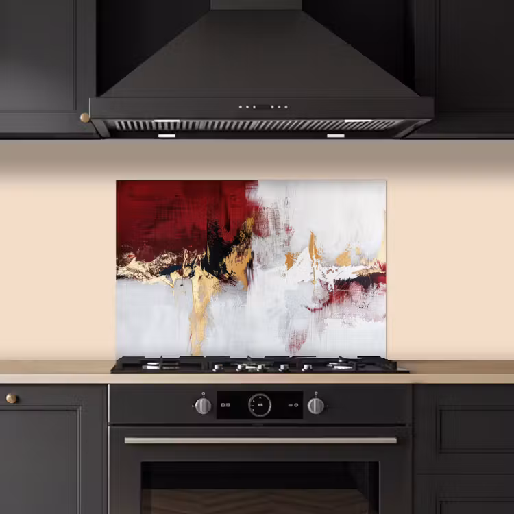 Spatscherm keuken - Rood - Marmer - Abstract - Goud - Modern — 2
