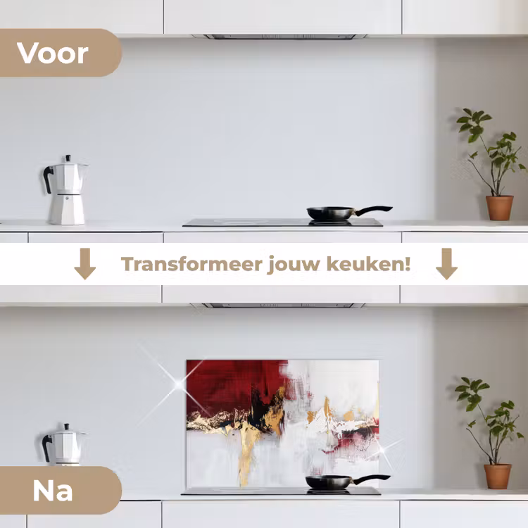 Spatscherm keuken - Rood - Marmer - Abstract - Goud - Modern — 3
