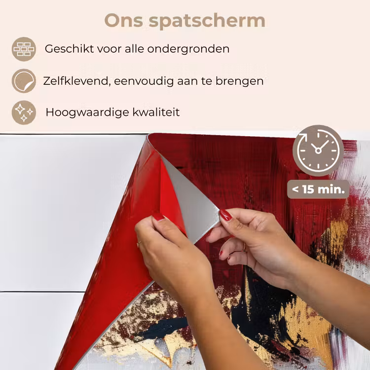 Spatscherm keuken - Rood - Marmer - Abstract - Goud - Modern — 4