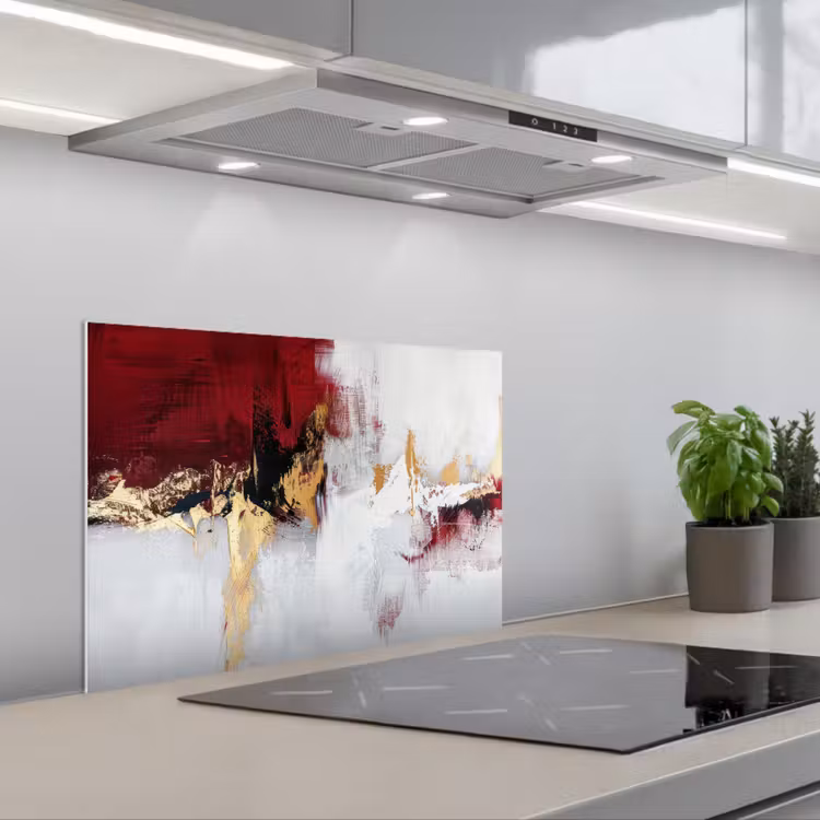 Spatscherm keuken - Rood - Marmer - Abstract - Goud - Modern — 5