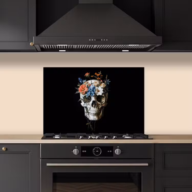 Spatscherm keuken - Bloemen - Schedel - Kleurrijk — 2