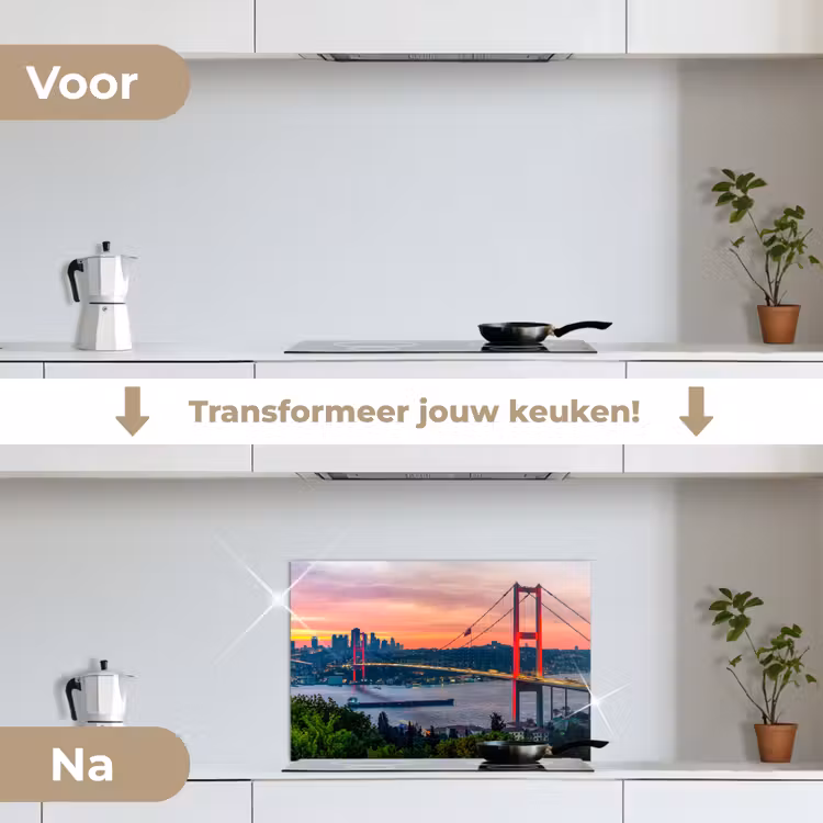 Spatscherm keuken - Brug - Rood - Skyline - Water — 2