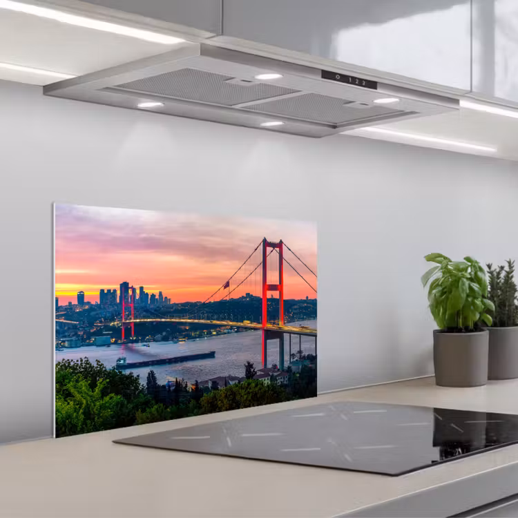 Spatscherm keuken - Brug - Rood - Skyline - Water — 4