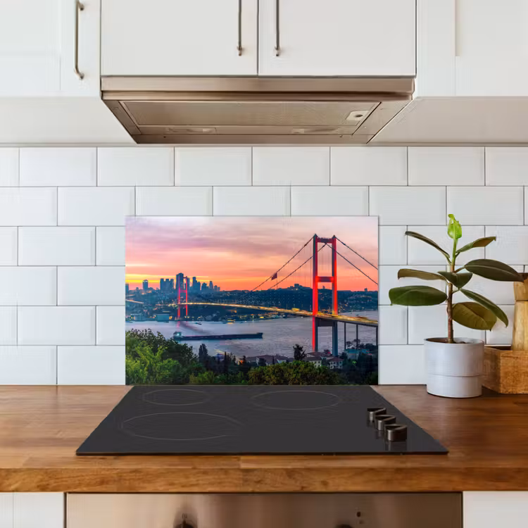 Spatscherm keuken - Brug - Rood - Skyline - Water — 5