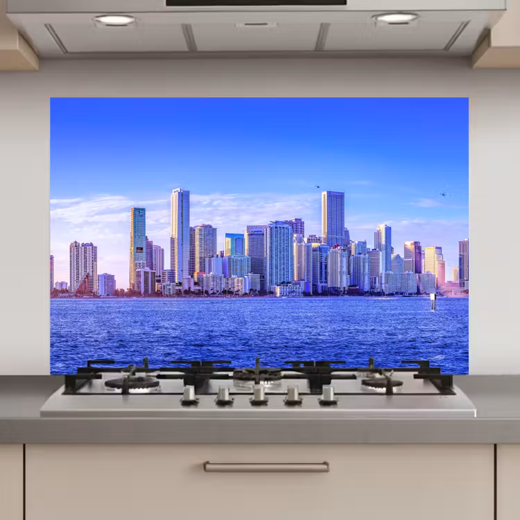 Spatscherm keuken - Skyline - Blauw - Wolkenkrabbers - Stad — 1