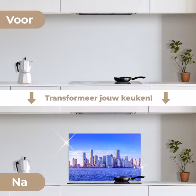 Spatscherm keuken - Skyline - Blauw - Wolkenkrabbers - Stad — 3