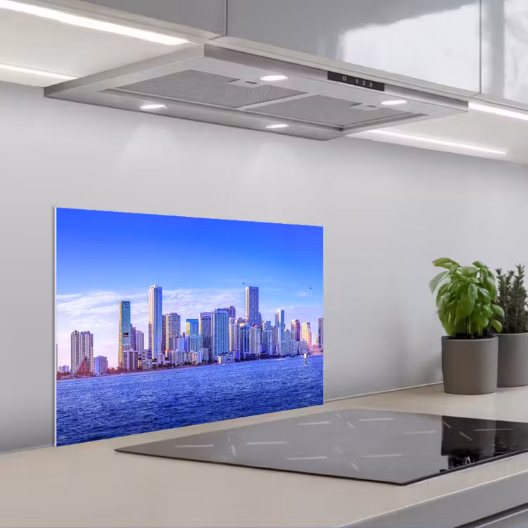 Spatscherm keuken - Skyline - Blauw - Wolkenkrabbers - Stad — 5