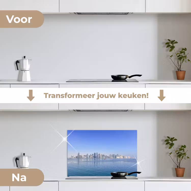 Spatscherm keuken - Skyline - Blauw - Zee - Gebouwen - Stad — 3