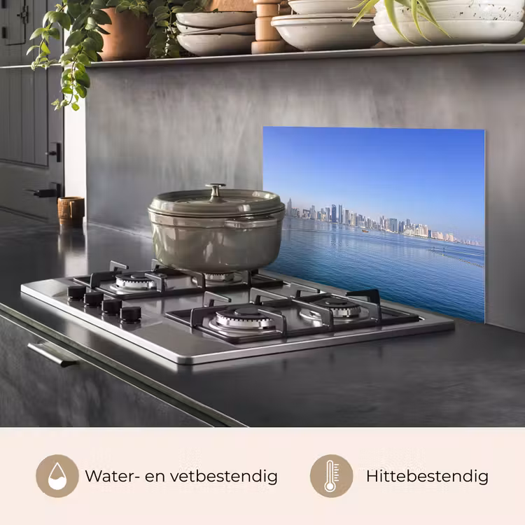 Spatscherm keuken - Skyline - Blauw - Zee - Gebouwen - Stad — 7