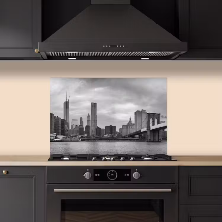 Spatscherm keuken - Skyline - Brug - Gebouwen - Kleurloos — 1