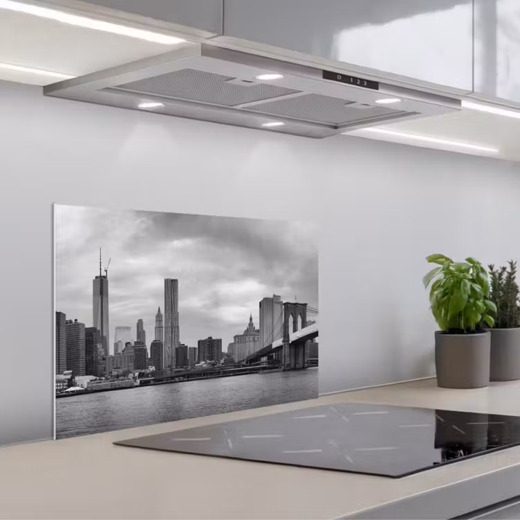 Spatscherm keuken - Skyline - Brug - Gebouwen - Kleurloos — 4