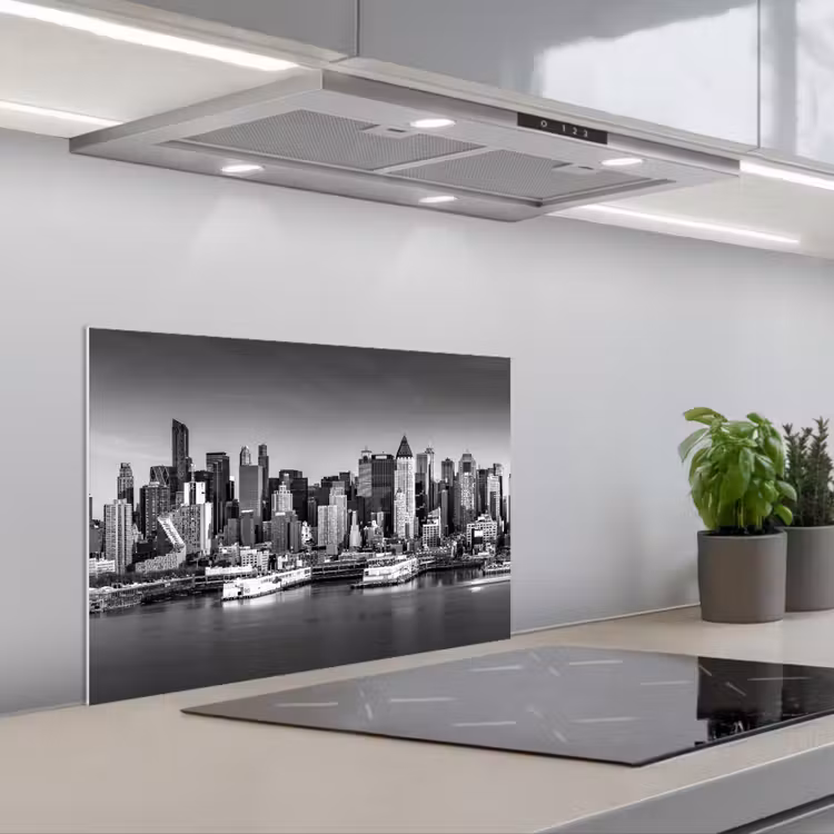 Spatscherm keuken - Skyline - Stad - Wolkenkrabbers - Zwart - Wit — 5