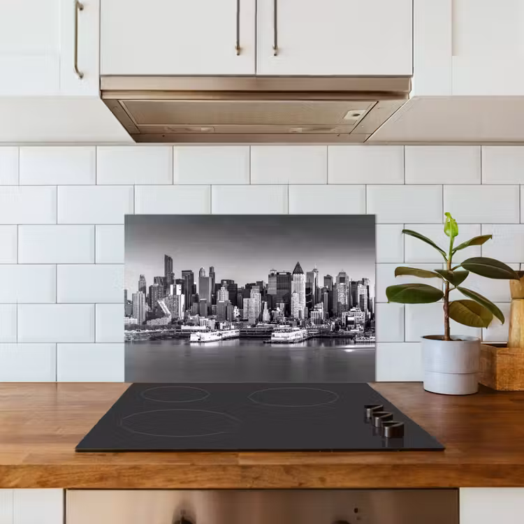 Spatscherm keuken - Skyline - Stad - Wolkenkrabbers - Zwart - Wit — 6