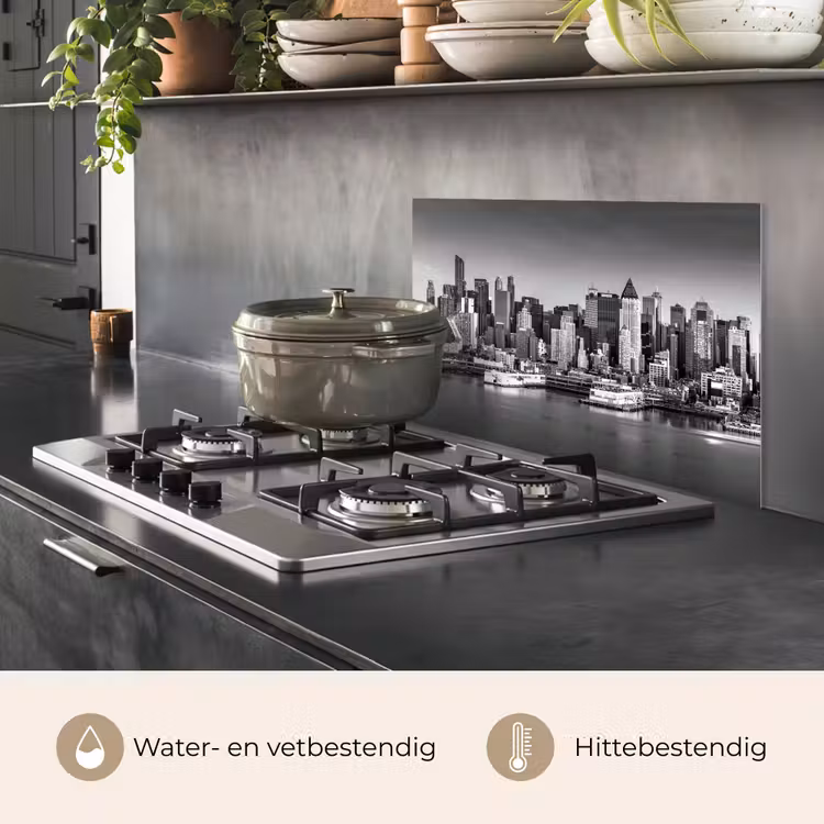 Spatscherm keuken - Skyline - Stad - Wolkenkrabbers - Zwart - Wit — 7
