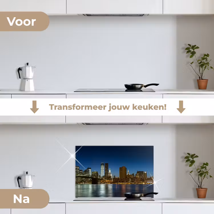 Spatscherm keuken - Stadslichten - Avond - Skyline - Brug — 2