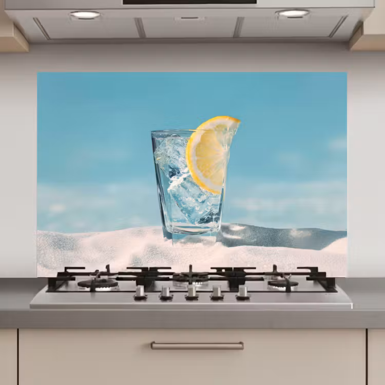 Spatscherm keuken - Glas - ijsblokjes - Citroen — 1