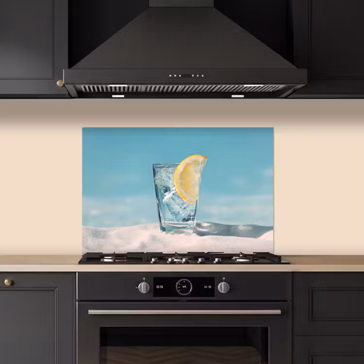 Spatscherm keuken - Glas - ijsblokjes - Citroen — 2