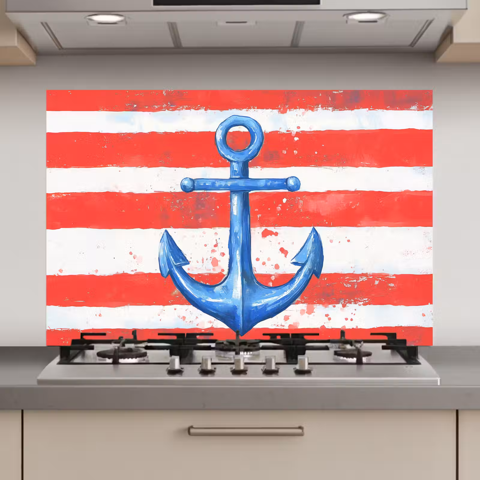 Spatscherm keuken - Anker - Verfspatten - Rood - Blauw — 1