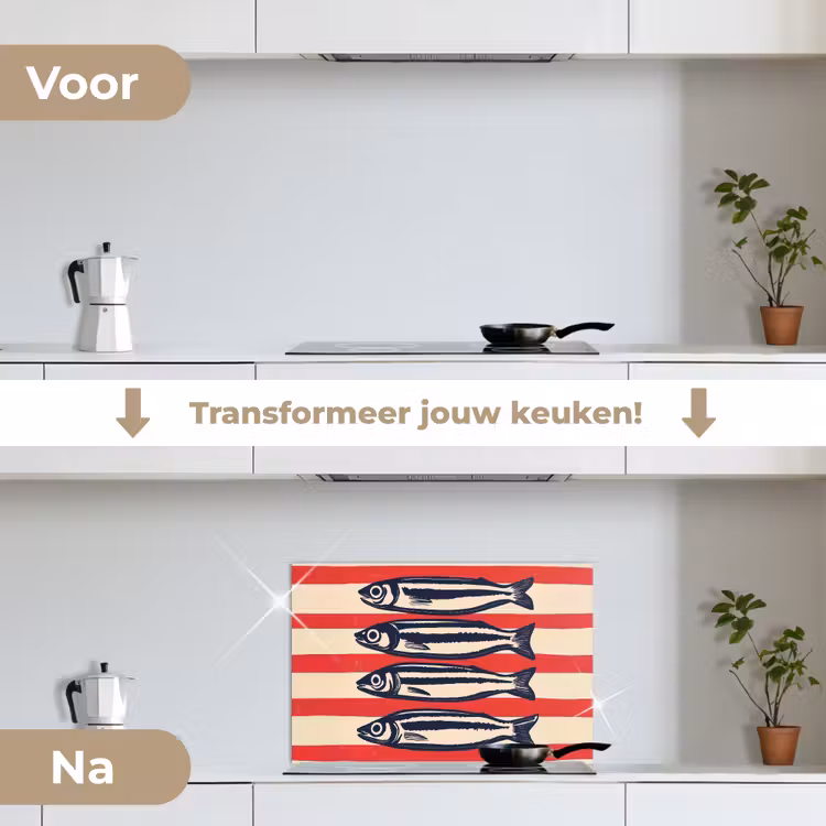 Spatscherm keuken - Sardines - Rood en beige strepen — 3