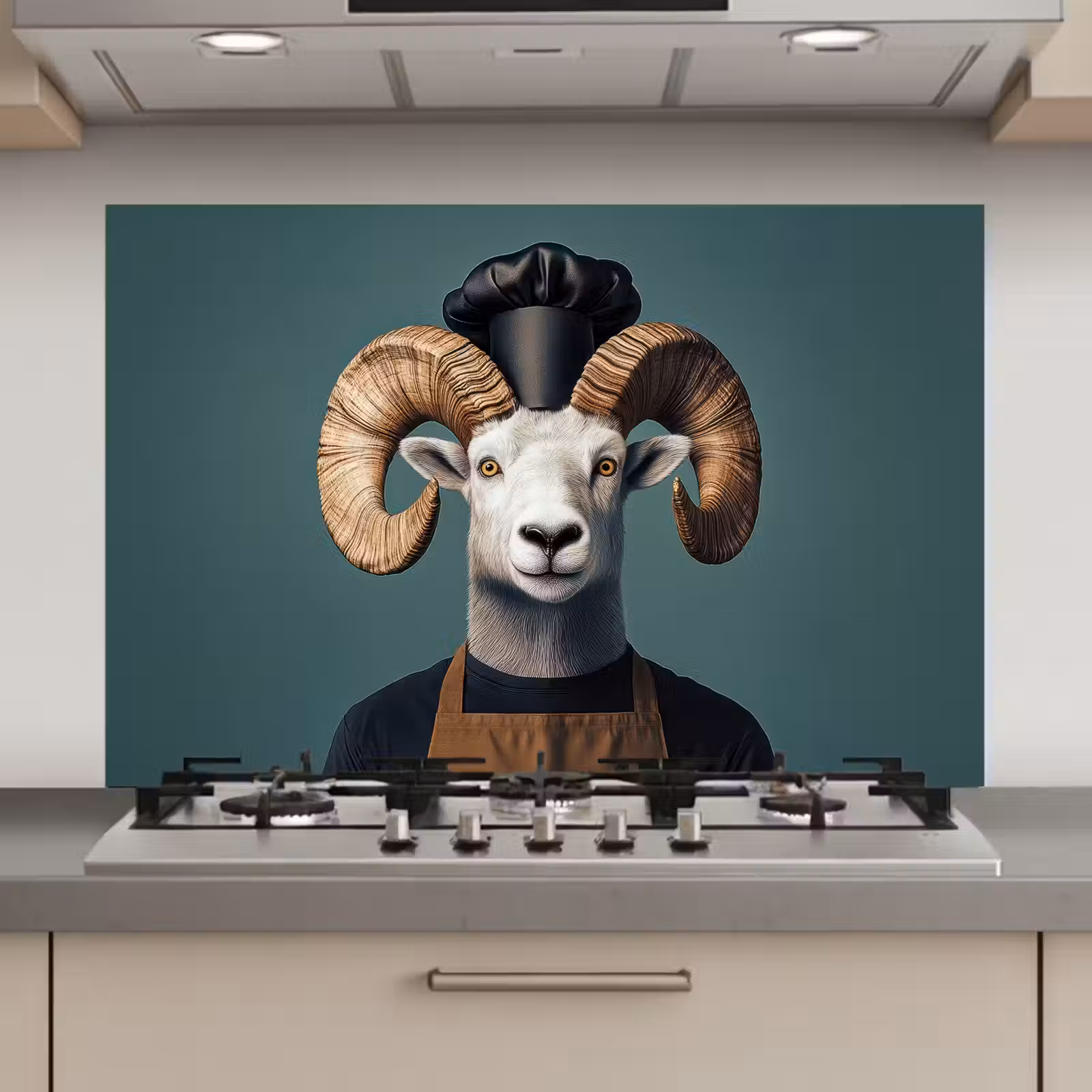 Spatscherm keuken - Geit - Hoorns - Kokskleding — 1