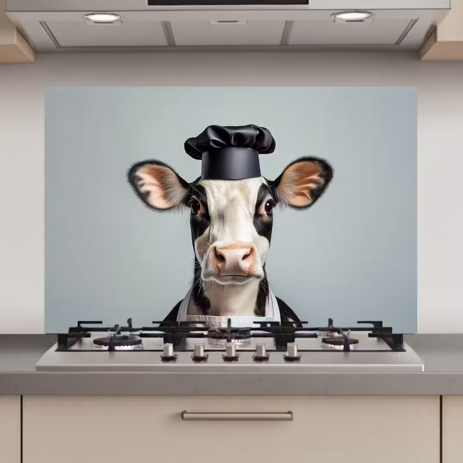Spatscherm keuken - Koe - Zwart - Wit - Kok — 1