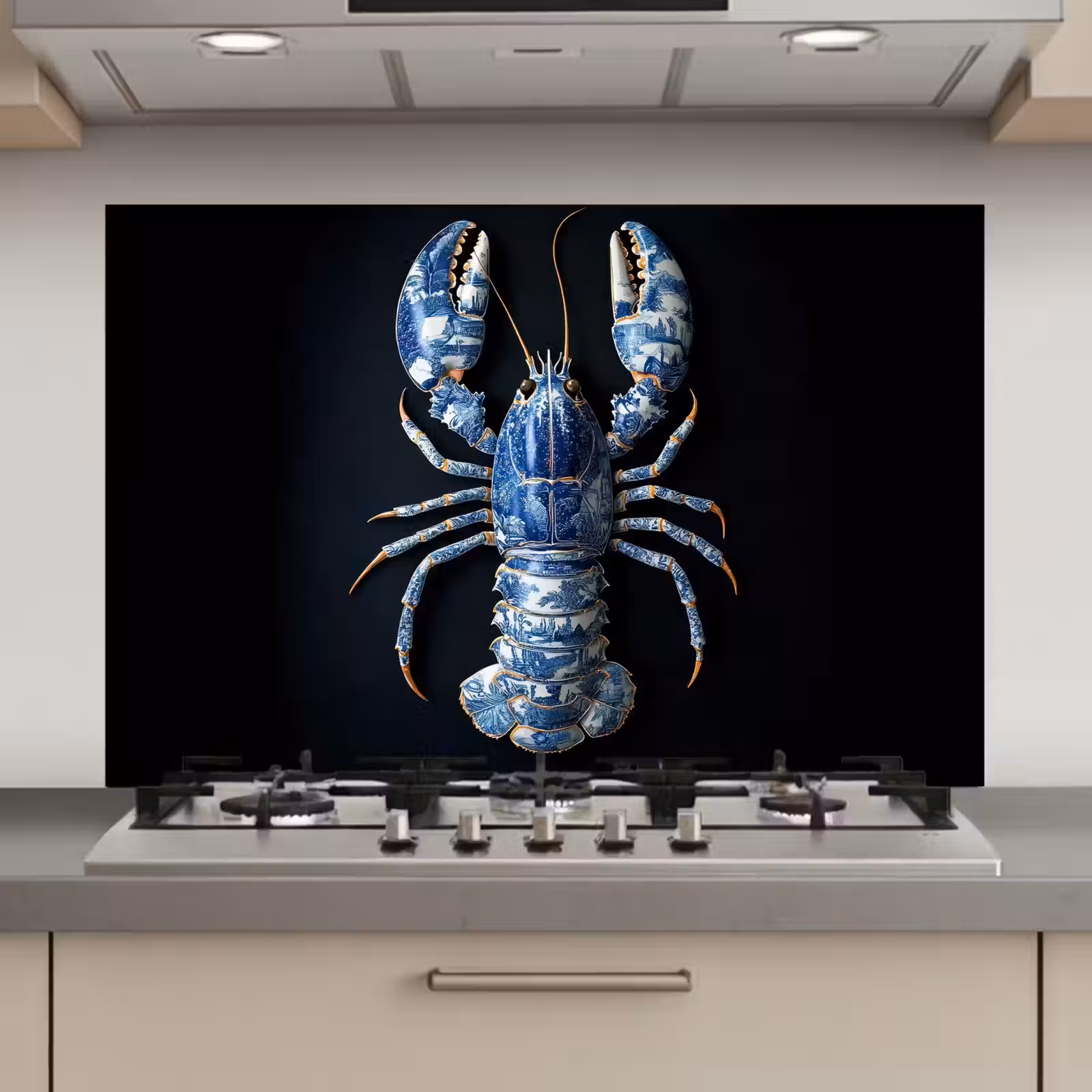 Spatscherm keuken - Kreeft - Delftsblauw - Schild - Stoer — 1