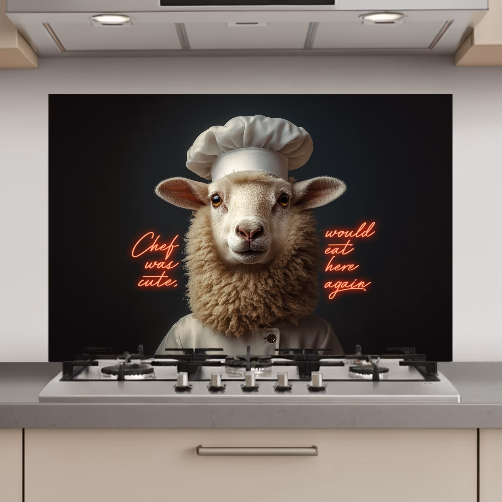 Spatscherm keuken - Schaap - Kokskleding - Neon - Quote — 1