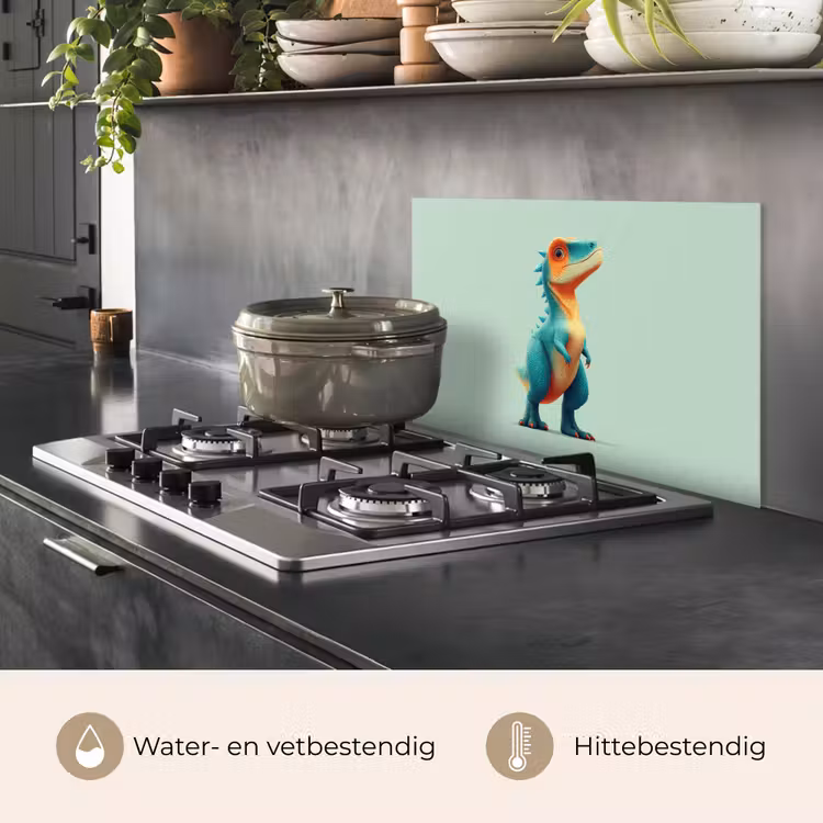 Spatscherm keuken - Cartoon - Dino - Oranje - Stekels — 6