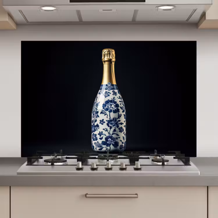 Spatscherm keuken - Champagne - Bloemen - Goud - Chique — 1