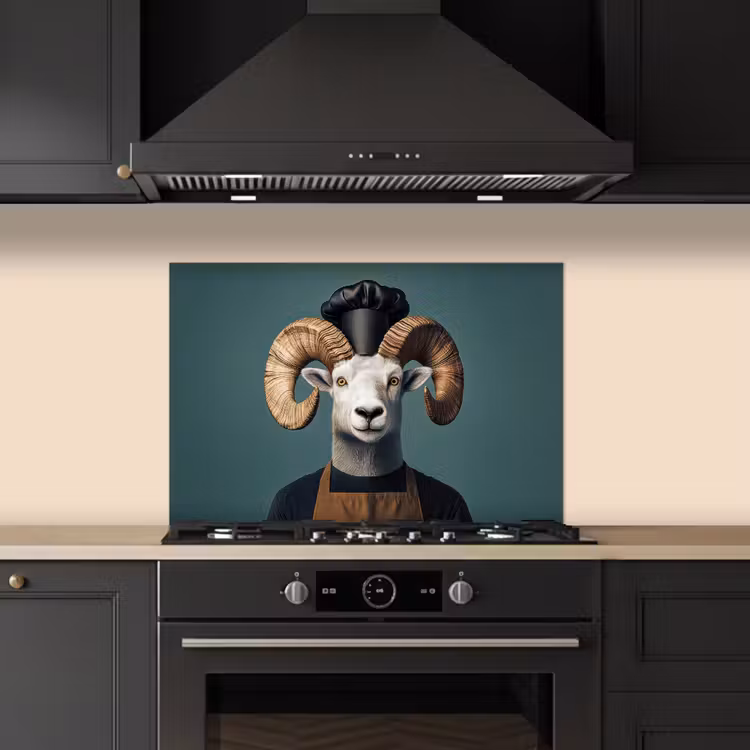 Spatscherm keuken - Geit - Hoorns - Kokskleding — 2