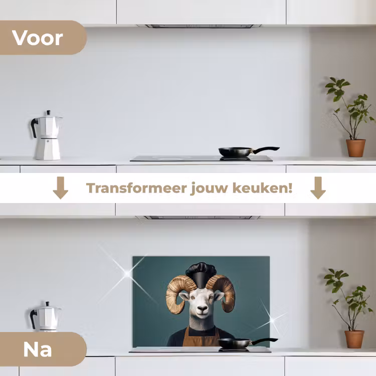 Spatscherm keuken - Geit - Hoorns - Kokskleding — 3