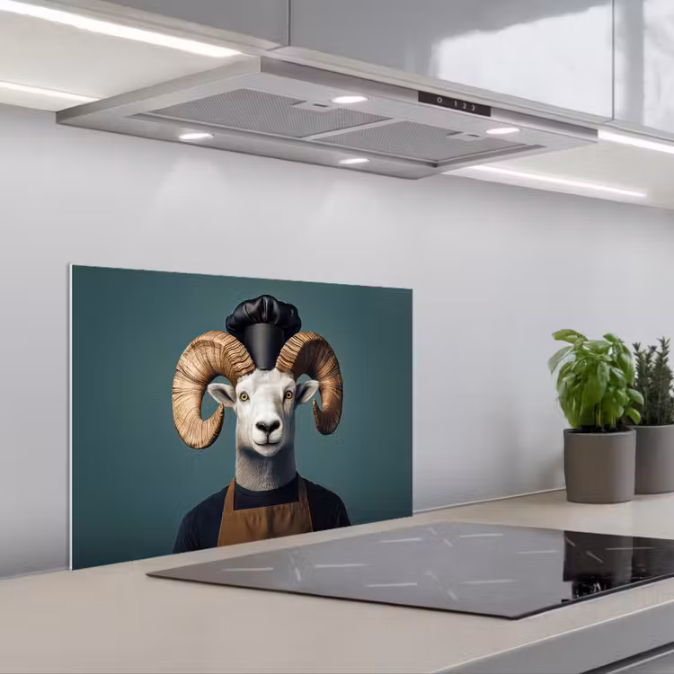 Spatscherm keuken - Geit - Hoorns - Kokskleding — 5