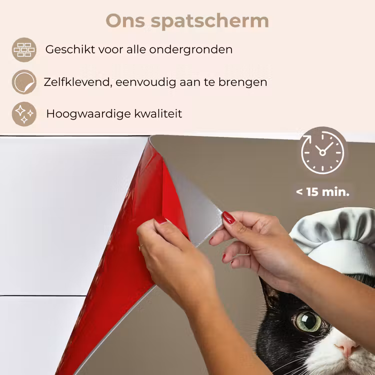 Spatscherm keuken - Kat - Kokskleding - Zwart - Wit — 4