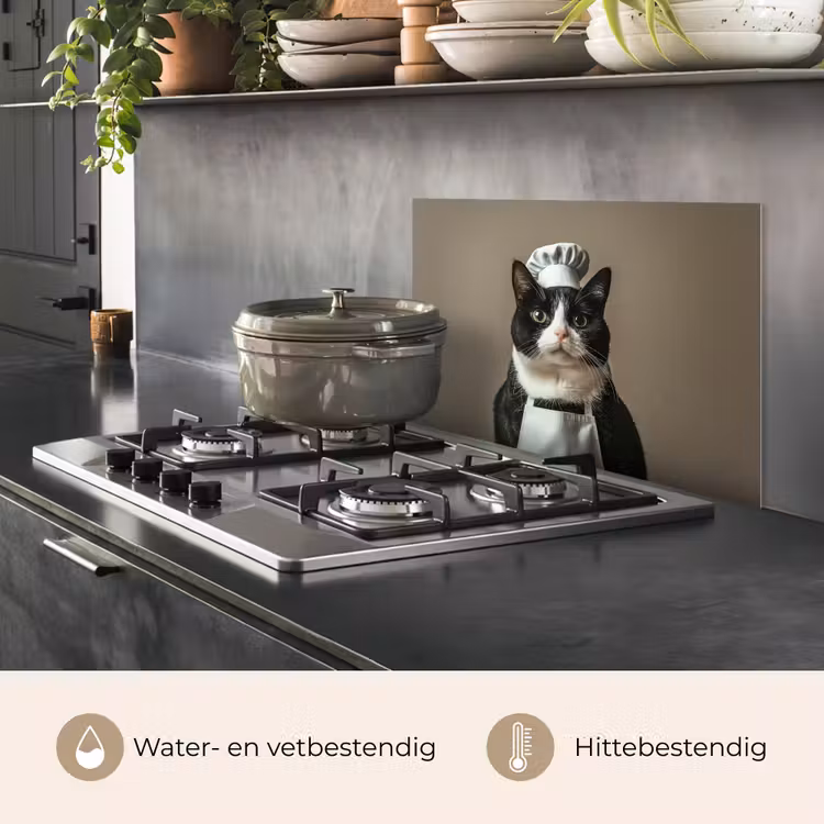 Spatscherm keuken - Kat - Kokskleding - Zwart - Wit — 7