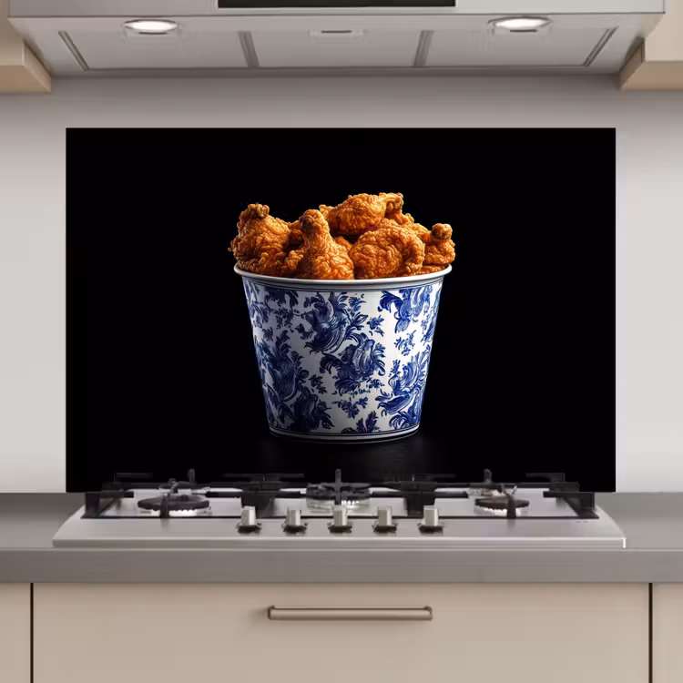 Spatscherm keuken - Kip - Bucket - Delfts blauw - Lekker — 1