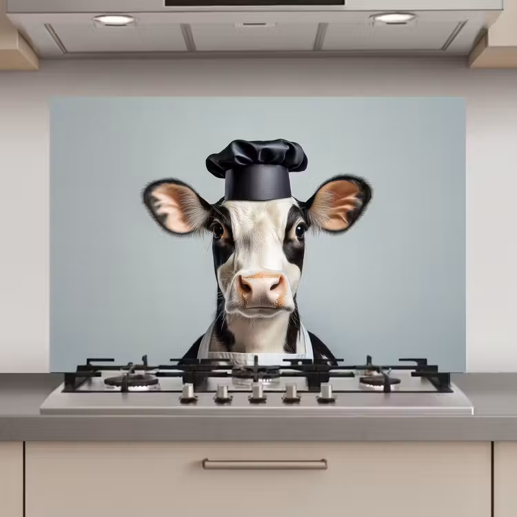 Spatscherm keuken - Koe - Zwart - Wit - Kok — 1