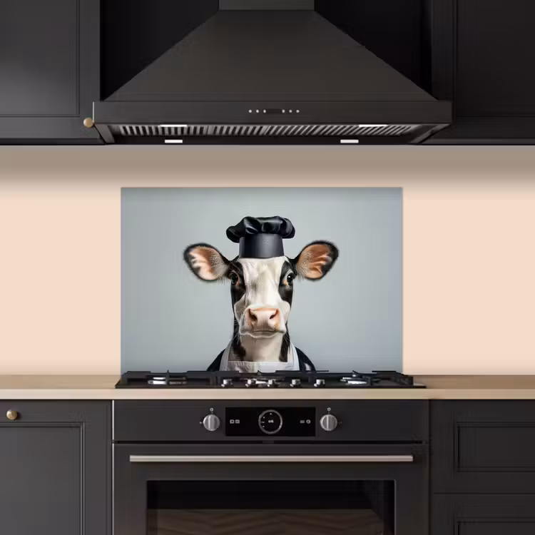 Spatscherm keuken - Koe - Zwart - Wit - Kok — 2