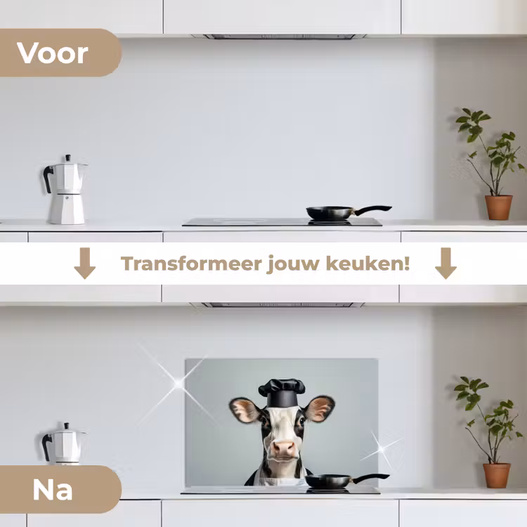 Spatscherm keuken - Koe - Zwart - Wit - Kok — 3
