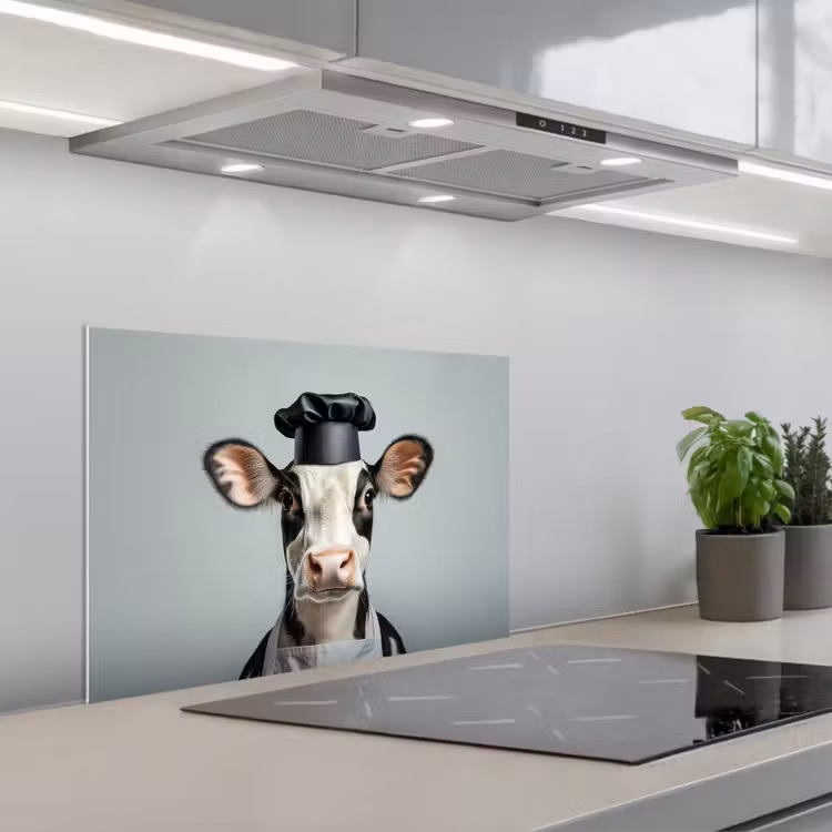 Spatscherm keuken - Koe - Zwart - Wit - Kok — 5