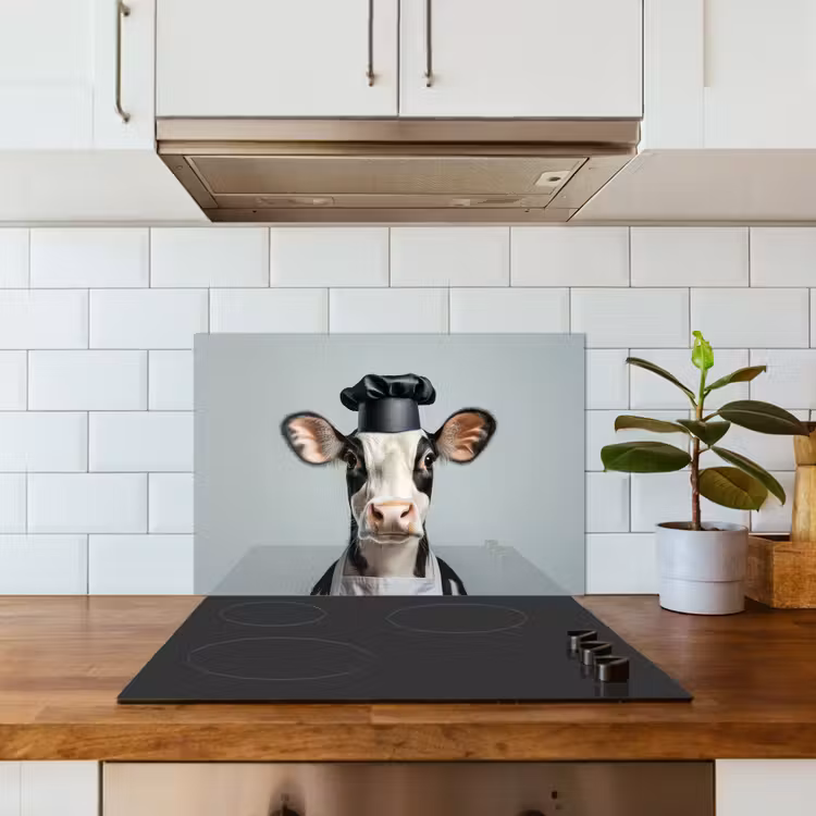 Spatscherm keuken - Koe - Zwart - Wit - Kok — 6