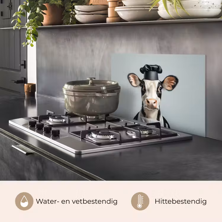 Spatscherm keuken - Koe - Zwart - Wit - Kok — 7