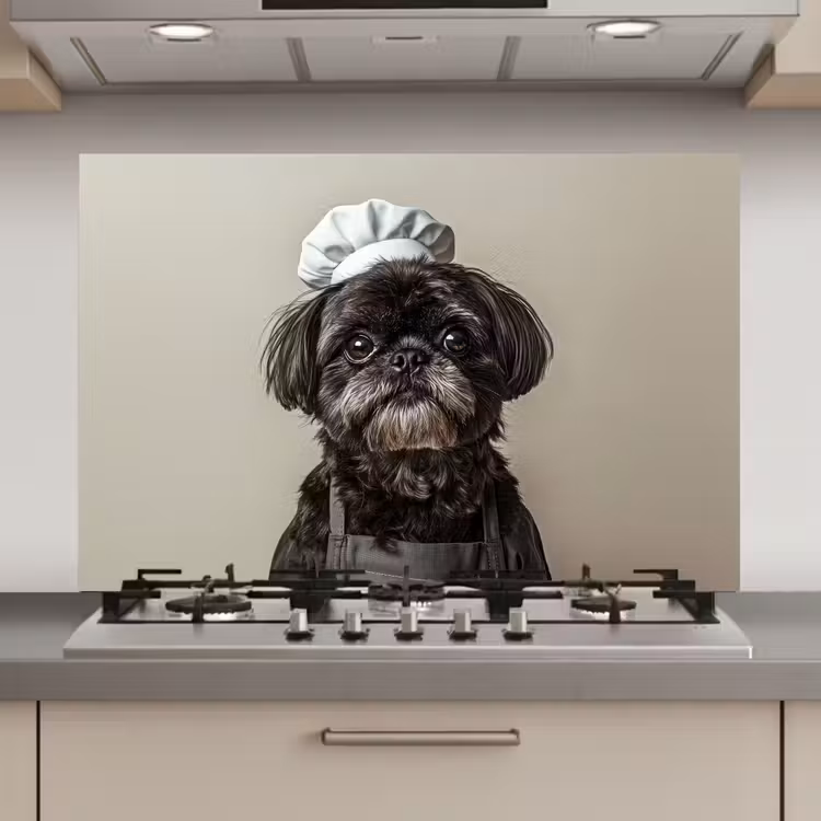 Spatscherm keuken - Kokskleding - Zwart - Hondje — 1
