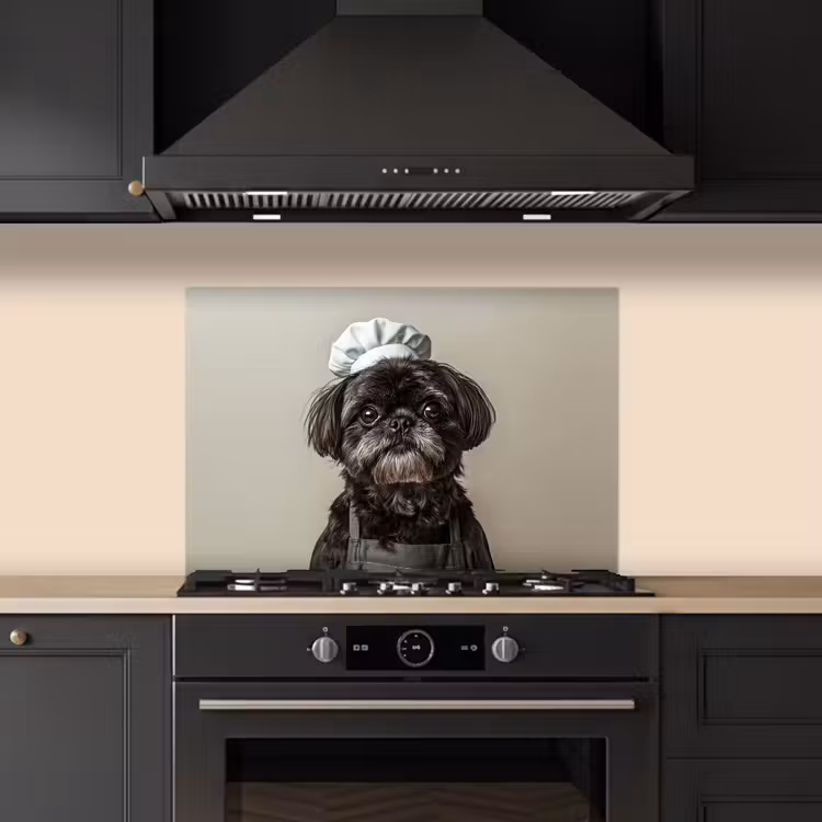 Spatscherm keuken - Kokskleding - Zwart - Hondje — 2