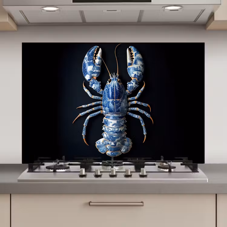 Spatscherm keuken - Kreeft - Delftsblauw - Schild - Stoer — 1