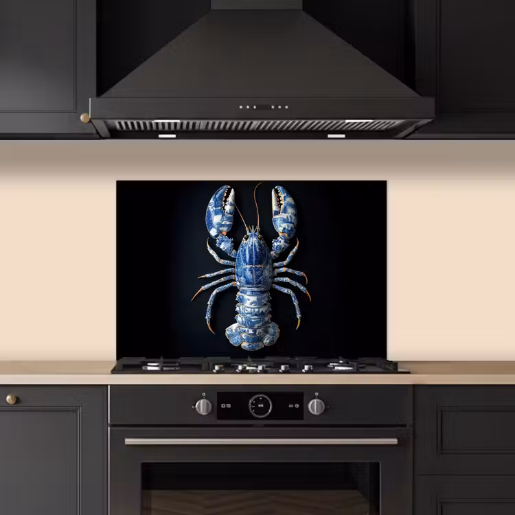 Spatscherm keuken - Kreeft - Delftsblauw - Schild - Stoer — 2