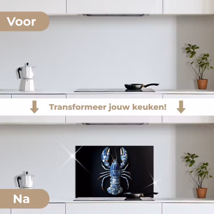 Spatscherm keuken - Kreeft - Delftsblauw - Schild - Stoer — 3